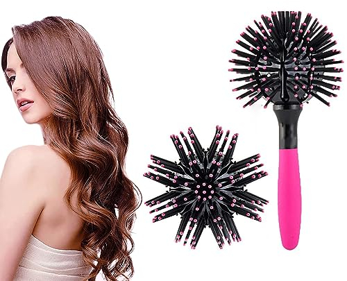 Pettine per spazzola per capelli rotondo 3D, spazzola per capelli districante con sfera a 360°, strumenti per lo styling dei capelli per capelli ricci spessi, capelli bagnati e asciutti