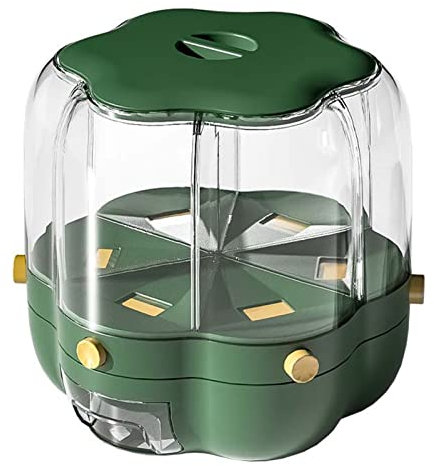 Nchdewui 7.5kg/14lb Rice Dispenser Dry Food Cereal Dispenser, 6-Grid Visualization 360° Rotating Transparent Rice Dispenser, Large Capacity Rotary Rice Barrels for Kitchen Home