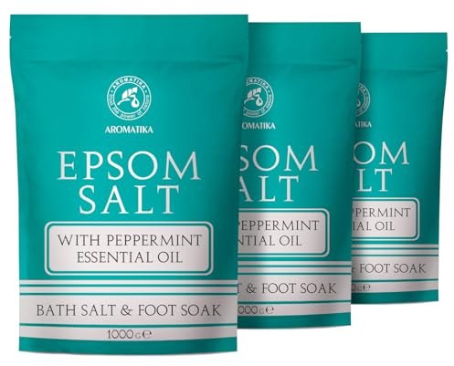 Sal de baño de Epsom 3000g - Sal de Baño de Epsom con Aceite Esencial de Menta - Sulfato de Magnesio Concentrado - Sales de Baño - Cuidado de Piel - Relajantes
