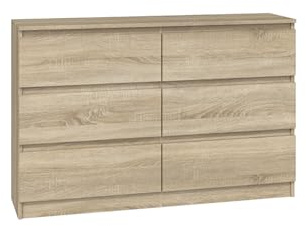 VBChome Kommode mit 6 Schubladen 120 x 30 x 75 cm Eiche Sonoma Grifflose Schubladenkommode Mehrzweckschrank für Flur Schlafzimmer Wohnzimmer Kinderzimmer Modern Eiche Sonoma