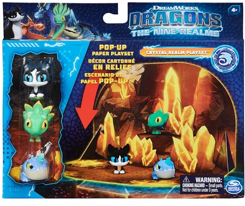 Dreamworks Dragons: Les Neuf royaumes Crystal Realm Pop-Up Playset avec 3 Mini Figurines de Dragons - Jouet pour Enfants garçons et Filles