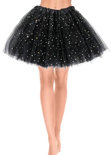 Yolev Gonna in Tulle da Donna Gonna in Tulle a 3 Strati con Stelle in Paillettes Gonna Tutu per Adolescenti per Adulti Donna Ragazza Retro Anni '80 Festa di Carnevale di Halloween Costume