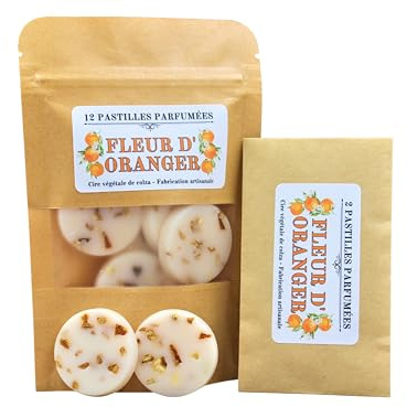 FLEUR D'ORANGER - Pastilles parfumées, Cire végétale de colza, Fondants parfumés, Pour brûle parfum. (12 Pastilles)
