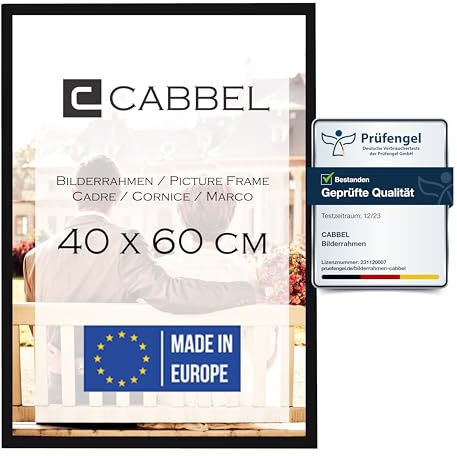 CABBEL Bilderrahmen 40x60 cm, Schwarz, stabiles MDF-Holz Rahmen, bruchsicherem Plexi-Glas, zum Aufhängen, ideal für Fotos/Bilder/Collage