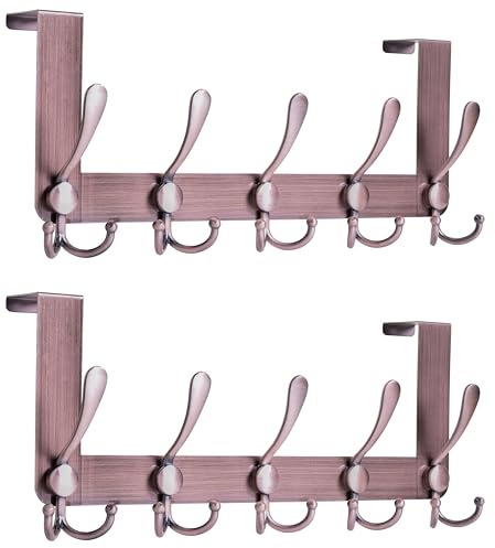 Honsky Türgarderobe 15 Haken, 3,5/4/4,5 cm Türkantendicke,Braun Rot,2er Set | Türhakenleiste zum Einhängen, 5 Leisten à 3 Haken, kratzfest, für Türkantendicke 3,5/4/4,5 cm, Massivtüren