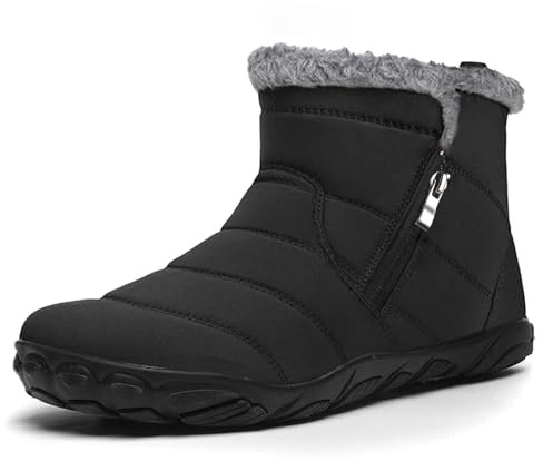Bravover Barfußschuhe Herren Damen Winterstiefel Winterschuhe Schneestiefel Warm Gefüttert Wanderschuhe Rutschfest Wanderstiefel Stiefel Trekkingschuhe Schwarz EU43