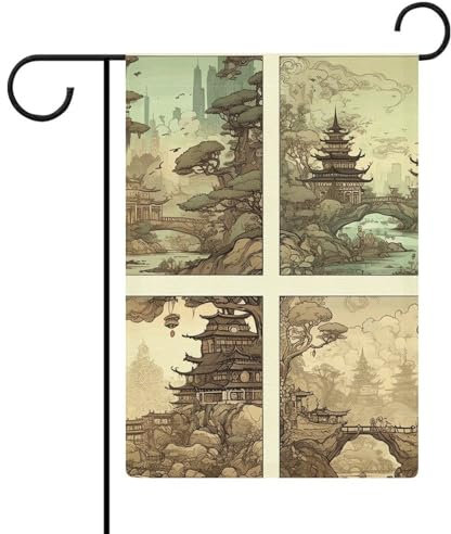 Drapeau de jardin chinois avec peinture de paysage - Drapeau d'extérieur - 30,5 x 45,7 cm - Drapeau de jardin vertical - Décoration extérieure - Drapeaux de jardin de vacances - Pour toutes les