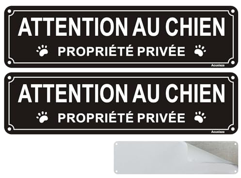 Acuxiaza 2 Stück Warnschild Attention Au Dog, 300 x 80 mm, Schild Privateigentum aus Aluminium, Warnschild für Hunde, selbstklebend, wasserdicht, wetterfest und UV-beständig