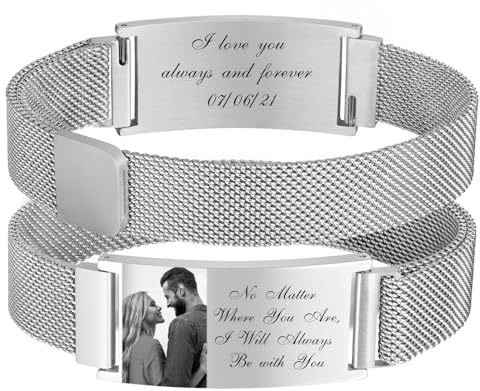 XUANPAI Armband mit Foto Armband Herren mit Gravur - Personalisiertes Partnerarmbänder mit Namen Bild Verstellbare Fotoarmband Fotogeschenk zum Geburtstag Jahrestag Weihnachten