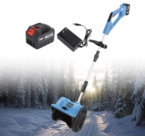 JJENXYYDS Souffleuse à Neige portative,souffleuse à Neige électrique à Pousser, souffleuse à Neige avec Panneau directionnel et poignée Avant réglable, pour Le déneigement de l'allée,Blue-1Battery