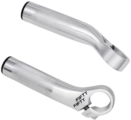 FIFTY-FIFTY Bike Bar Ends, Mountain Bike Handlebar Ends, Alloy MTB Bicycle Bar (110mm, Polished Silver)