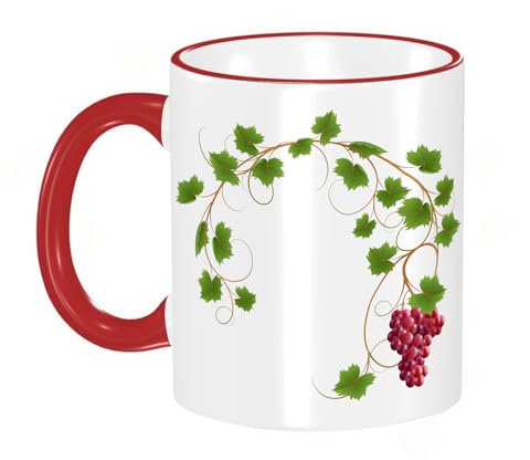 KDWJS Coffee Mug Funny Mug,Coloured Mug Cup Gift Birthday Work Office Christmas Printed Coffee Cup 11Oz Cups 330ml,White,Grapes, Curved Ivy twig, Hardwood Twine, Cabernet Seed Pile ， Green Purple