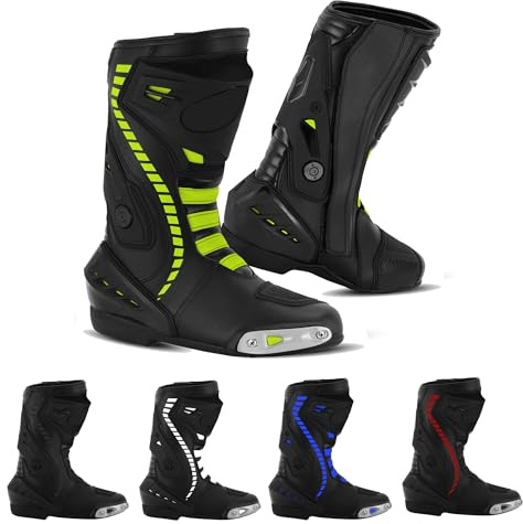 Vaster Moto Herren Motorradschuhe Knöchel Motorrad Wasserdicht Leder Rennstiefel Rutschfeste Sohle, Verde, 41 EU