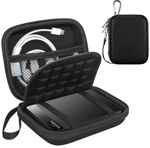 Lacdo Hårddisk Bärväska för UnionSine Ultra Slim Portable External Hard Drive 250GB 320GB 500GB 750GB 1TB 2TB 4TB 5TB USB 3.0 HDD 2.5 tum EVA Stötsäker Resväska, Svart