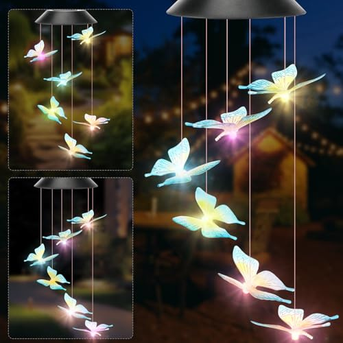 Sprifityy Solarleuchten Windspiele für Draußen,LED Solar Windspiele Schmetterling,Schmetterling Beleuchtung Farbwechsel,für Garten,errasse,Party Deko,Muttertagsgeschenke