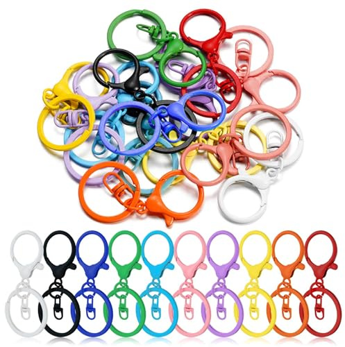 PUERHUACI Schlüsselanhänger Selber Machen,Schlüsselkarabiner,30 Stück Karabinerhaken Mit Drehgelenk,Schlüssel Karabiner,Schlüsselanhänger Diy,Schlüsselanhänger Ringe,Mini Karabiner