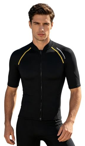 Fldy Herren Neoprenanzug Jacke 1.5mm Kurzarm Warmhalten Top Mit Frontreißverschluss Für Schwimmen Tauchen Surfen Schnorcheln Schwarz 3XL