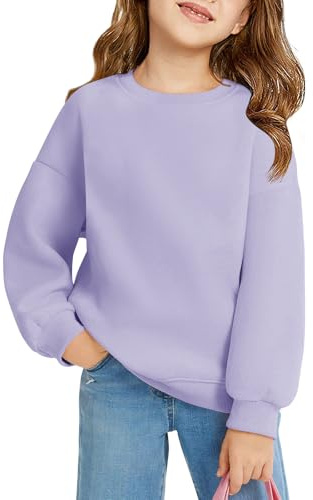 Haloumoning Felpa da ragazza con girocollo oversize per bambini, pullover leggero sportivo a maniche lunghe, maglietta a maniche lunghe tinta unita basic, top 5-14 anni, Lilla, 11-12 Jahre