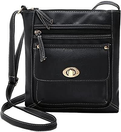 Ladies Fashion Solid Color Leather Large Capacity Adjustable Shoulder Belt Turnbuckle Versatile Single Shoulder Messenger Bag Messenger Bag Briefcase for Women (Black, One Size)