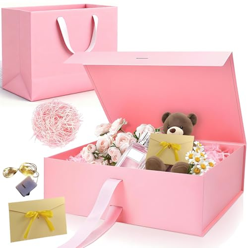 Rosa Luxuriöse, Große Magnetische Geschenkbox Mit Deckel, 32,5 X 23 X 10,5 Cm, Geeignet Für Hochzeiten, Geburtstage Und Muttertagsfeiern
