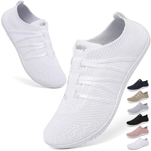 Wizshoe Barefoot Homme Femme Chaussures Pieds Nus d’été Basket Confortable Slip on pour Sneakers Respirant Légères Sport Shoe Casual Fitness Chaussons d’intérieur et d’extérieur Blanc 40EU