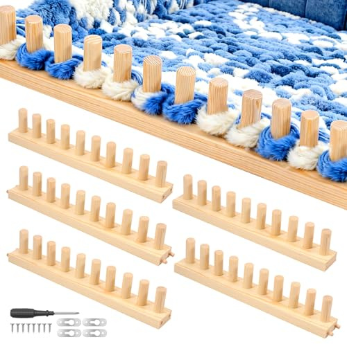 ZEJEXXB Chunky Blanket Looms Wooden Blanket Looms Frame Beginner Friendly Wooden Peg Frame Portable Hand Knitting Kit Adjustable Size for Beginner Women Men Youth Teens (76.7inch)