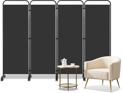 Jayseuw Paravent, rumsavdelare vikbar på hjul 4 delar 228 x 181 cm, väderbeständig paravent för kontor, trädgård, balkong, terrass, inomhus (antracit)