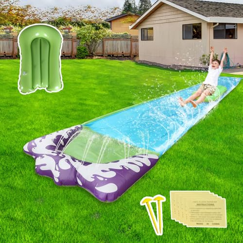 SKIKHN Wasserrutsche, 480*70cm Wasserrutsche Garten für Kinder, Wasserrutsches Garten mit Ersatzteile, Sommerspielzeug mit Eingebautem, Outdoor Gartenspiel für Sommerparty und Gartenaktivitäten (Blau)