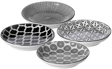 Ritzenhoff & Breker Dipschalen-Set Takeo, 4-teilig sortiert, Ø 10 cm, Porzellan, Weiß/Schwarz