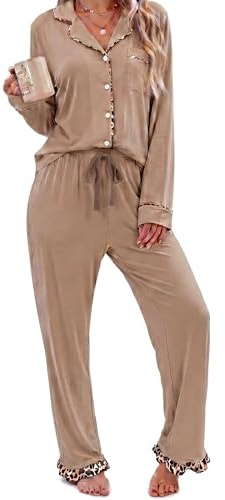 RONGTAI Pigiama Estivo per Donna a Maniche Corte con Bottoni Leopardo Set da Salotto Pigiama Morbido L Bianco