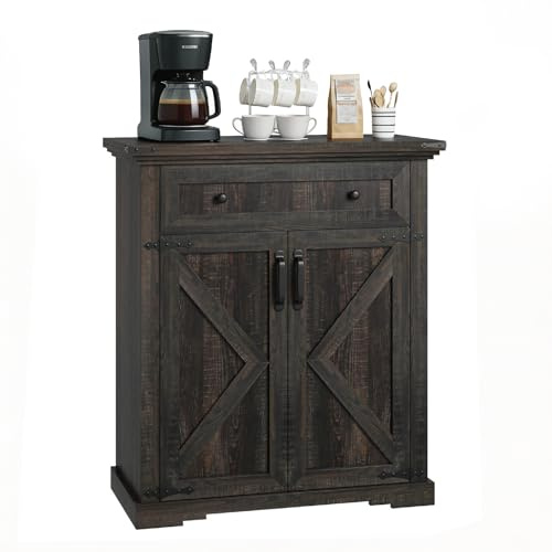EOSVALO Küchenschrank 70x34x80cm, Sideboard mit Schubladen & Türen, Schwarz