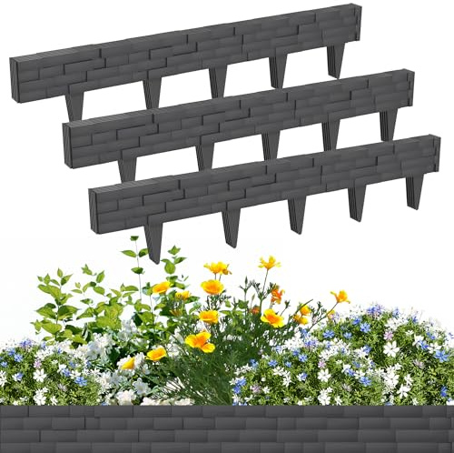 TATIVALO Lot de 15 bordures de pelouse flexibles aspect pierre 15 m en plastique - Bordure de parterre - Résistante aux intempéries et aux UV - Anthracite