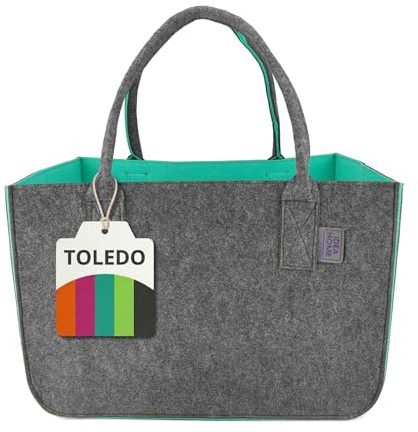 Idea Home Filztasche Toledo Türkis Grau Großer Shopper Filzkorb Kaminholztasche 30L