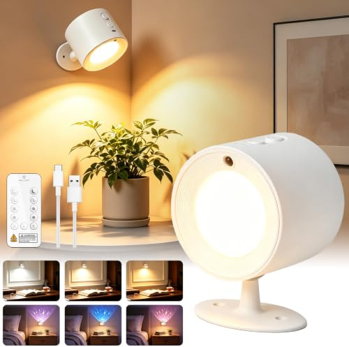 Choudao Rechargeable Wall Light with Remote, Dimmable LED Wall Sconce, 3 Colour Modes, 360° Rotatable Magnetic Bedside Lamp for Bedroom Reading, Black
