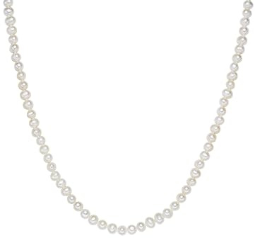 Valero Pearls Damen Kette | Perlenkette, Süßwasser-Zuchtperle, ca. 5,0 - 6,0 mm, weiß, barock, endlos, ohne Verschluss, Perlseide