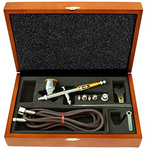 Paasche - TG-3W Airbrush Kit, Double Action Gravity Feed Airbrush in Wooden Case, Includes 3 Head Sizes (.25mm,.38mm, and 66mm), All-Inclusive Airbrush for Artists, Hobbyists, and Professionals