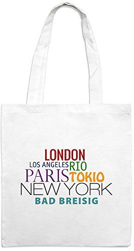 Jutebeutel mit Stadtnamen Bad Breisig - Motiv Famous Cities in The World - Farbe weiß - Stoffbeutel, Jutesack, Hipster, Beutel
