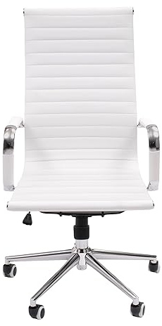 Homely - Sillón de despacho Manager | Diseño Moderno | Sillón de Oficina, Estudio, Escritorio | tapizado Polipiel | Base Cromo | Giratorio y Regulable en Altura | Respaldo Alto | Color Blanco