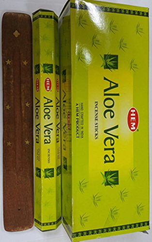 Lot de 6 paquets de bâtons d’encens x 20 sticks = 120 bâtonnets avec support de bâtons d’encens Parfum Aloe vera