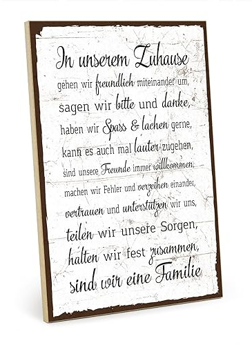 TypeStoff Holzschild mit Spruch - Familie Regeln Hausordnung - Vintage Schild als Geschenk und Dekoration - HS-00058