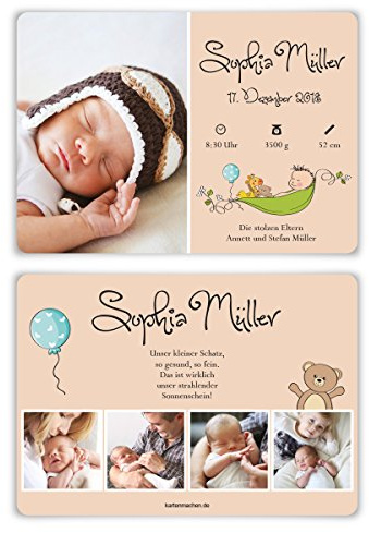 Kartenmachen.de 10 x Geburtskarten Babykarten Geburt Baby individuell Mädchen Junge - Teddybär