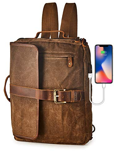 BRASS TACKS Leathercraft Arbeitstasche Leder Herren,Vintage Aktentasche mit integriertem USB-Anschluss,laptop tasche 15 zoll, Geeignet für den Geschäftsbetrieb messenger bag,Braun
