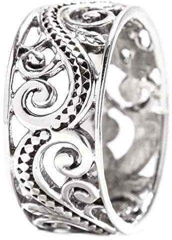 WINDALF Vintage Bohemia Silberring ALMINA 9 mm Lebensspiralen Mediaval Ornamentik Freundschafts Bandring Glücksring 925 Sterlingsilber