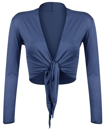 Gloop Damen Schöne, Elegante Bolero Jäckchen Langarm Bolero zum Knoten, Jeanblau, XL,Jeanblau,XL
