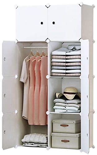 BRIAN & DANY Kleiderschrank aus 8 Würfeln, Modulare Schrank Garderobenschrank Steckregalsystem Kunststoffschrank mit Türen & 1 Aufhängern, Zusätzliche Aufkleber Enthalten