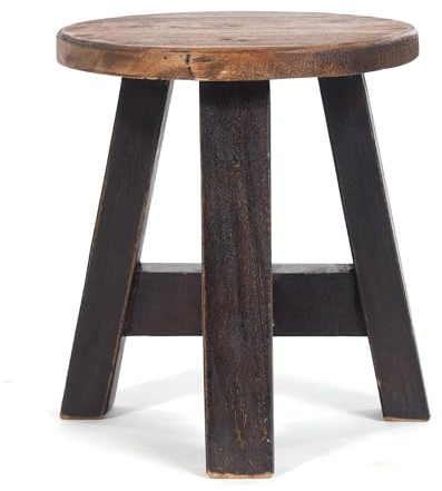DESIGN DELIGHTS RUSTIKALER Holz HOCKER Bern | 23x20x20cm (HxBxT), Mahagoni massiv | Schemel, Holzhocker, Blumenhocker, Pflanzenhocker | Farbe: 04 schwarz-Natur