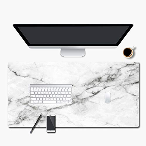 Laptop Schreibtisch Pad Erweitertes Mauspad Große Tastatur Gaming Matte Anti-Rutsch-Mauspad für alle Computer Maus verwendet zu Hause / Büro, Weißer Marmor, 80x40cm