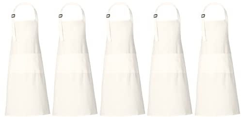 RAJRANG Set mit 5 Küchenschürzen Marshmallow Weiße Baumwollschürzen mit Taschen Unisex 69 x 89 cm