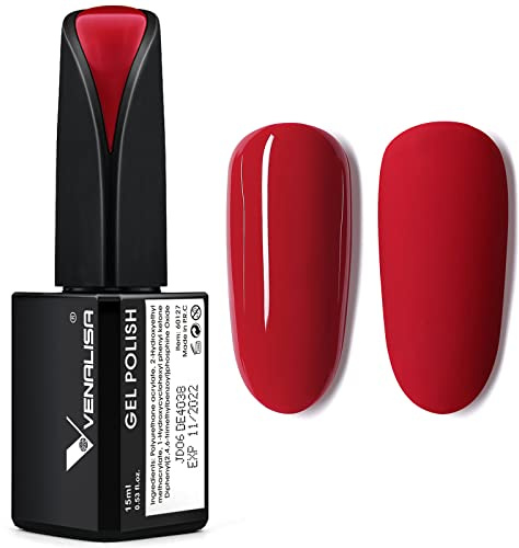 VENALISA UV Nagellack Rot Gellack Nagellack Gel für UV Nagellampe Langlebige Maniküre Nagelgellack Soak Off Nail Gel Polish RED 15ml