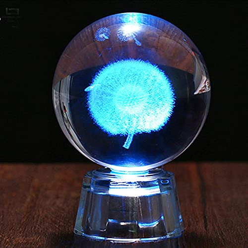 Kristallkugel Schneekugel Foto, Klare Kristallkugel Deko Mit Licht Projektionsfunktion, 3D Kristallkugel Glaskugel Mit HD Klare Sockel Für Hochzeit Hause Büro Dekoration (Dandelion6cm)